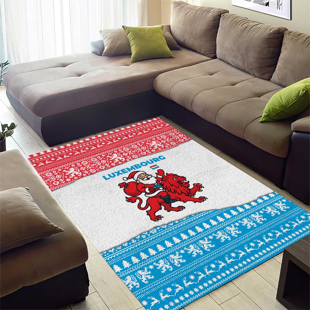 Luxembourg Christmas Area Rug with Santa Claus Red Lion Snowflake Pattern and National Flag Design - Wonder Print Shop
