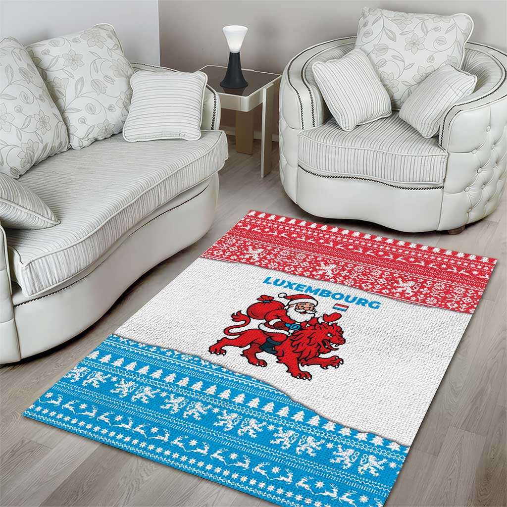 Luxembourg Christmas Area Rug with Santa Claus Red Lion Snowflake Pattern and National Flag Design - Wonder Print Shop