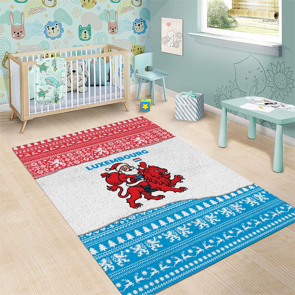 Luxembourg Christmas Area Rug with Santa Claus Red Lion Snowflake Pattern and National Flag Design - Wonder Print Shop