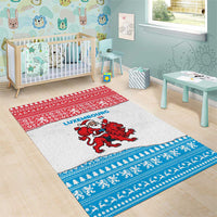 Luxembourg Christmas Area Rug with Santa Claus Red Lion Snowflake Pattern and National Flag Design - Wonder Print Shop