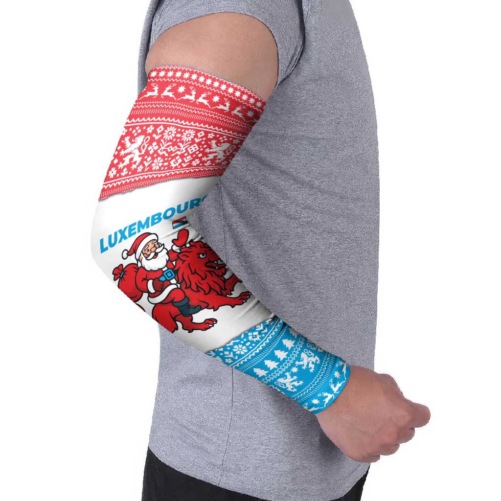 Luxembourg Christmas Arm Sleeves with Santa Claus Red Lion Snowflake Pattern and National Flag Design - Wonder Print Shop