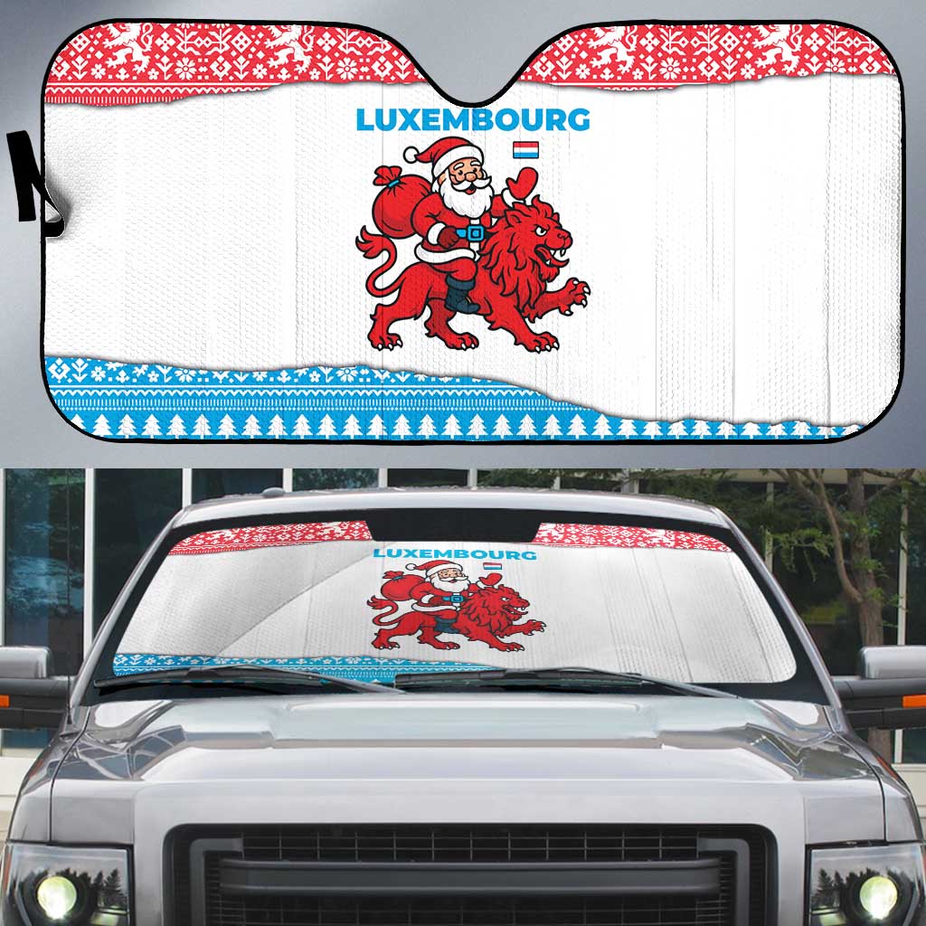 Luxembourg Christmas Auto Sun Shade with Santa Claus Red Lion Snowflake Pattern and National Flag Design - Wonder Print Shop