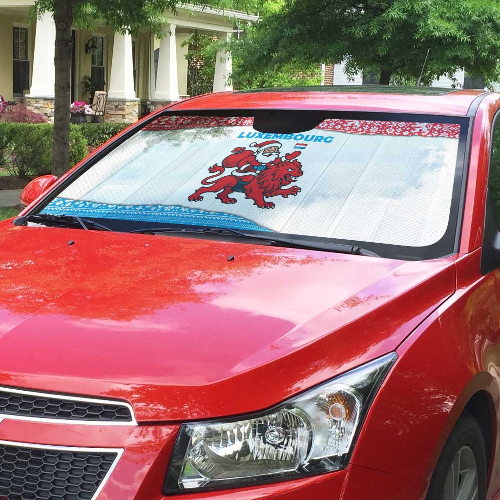 Luxembourg Christmas Auto Sun Shade with Santa Claus Red Lion Snowflake Pattern and National Flag Design - Wonder Print Shop