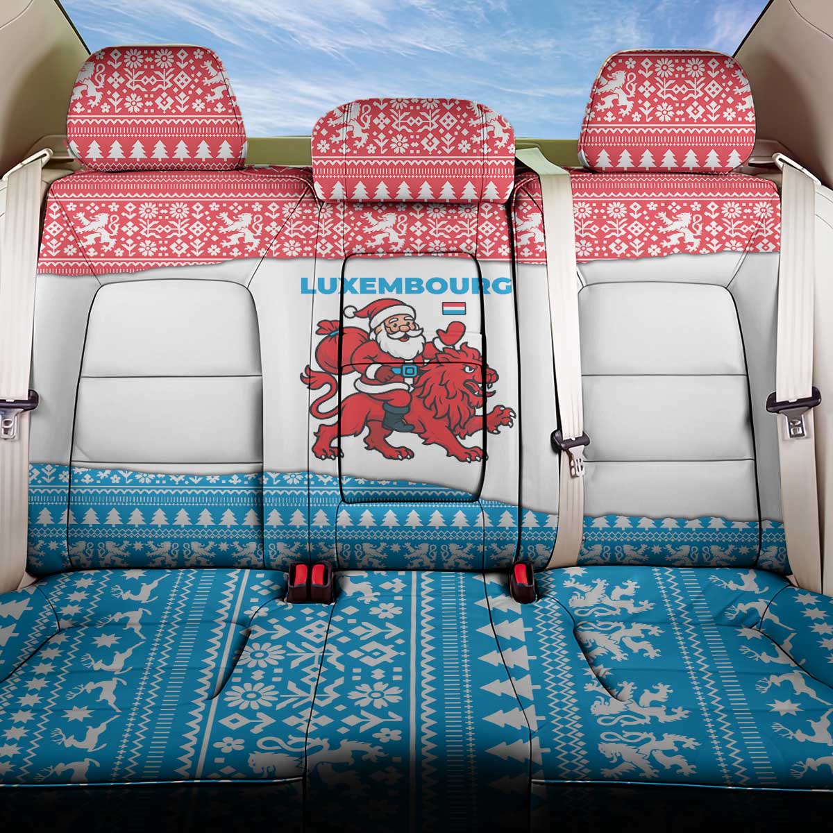 Luxembourg Christmas Back Car Seat Cover with Santa Claus Red Lion Snowflake Pattern and National Flag Design - Wonder Print Shop