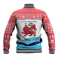 Luxembourg Christmas Baseball Jacket with Santa Claus Red Lion Snowflake Pattern and National Flag Design - Wonder Print Shop
