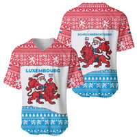 Luxembourg Christmas Baseball Jersey with Santa Claus Red Lion Snowflake Pattern and National Flag Design - Wonder Print Shop