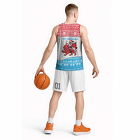 Luxembourg Christmas Basketball Jersey with Santa Claus Red Lion Snowflake Pattern and National Flag Design - Wonder Print Shop