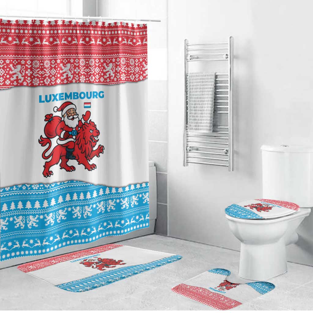 Luxembourg Christmas Bathroom Set with Santa Claus Red Lion Snowflake Pattern and National Flag Design - Wonder Print Shop