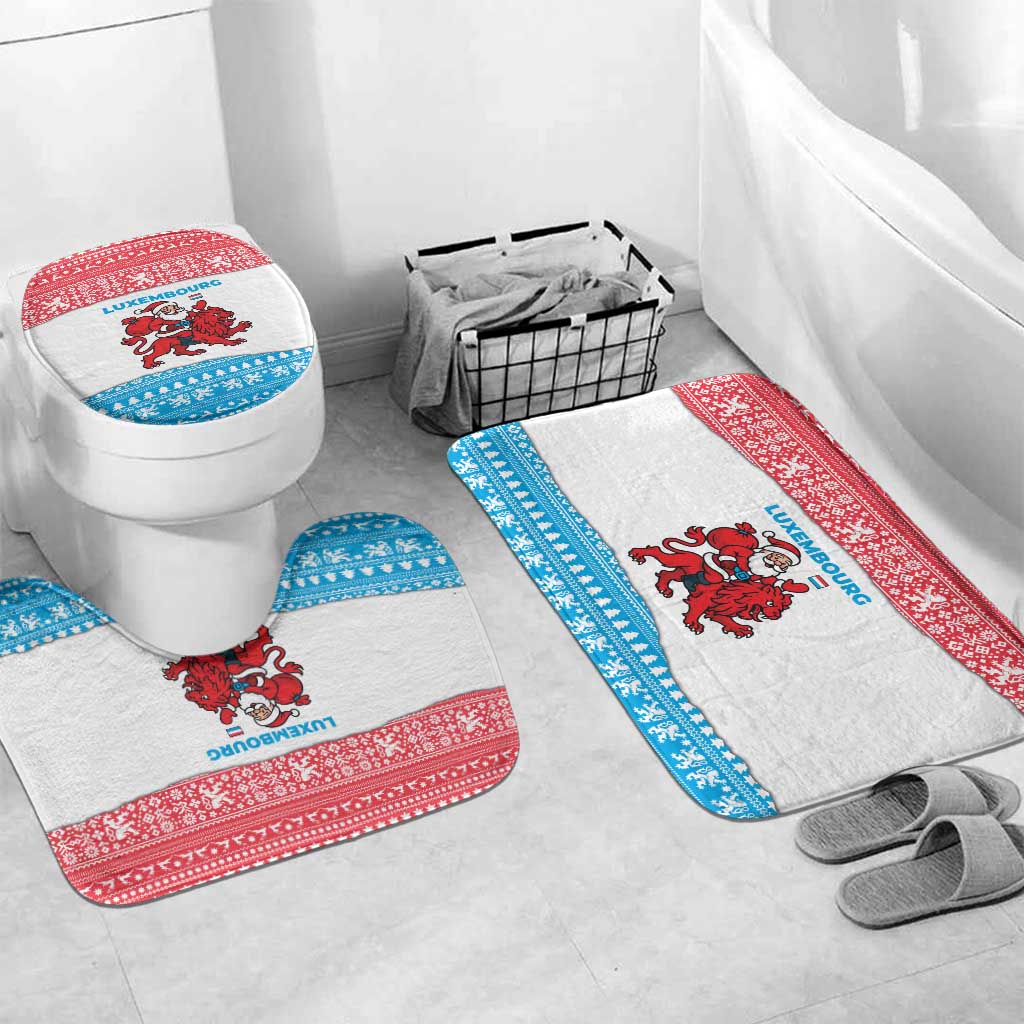 Luxembourg Christmas Bathroom Set with Santa Claus Red Lion Snowflake Pattern and National Flag Design - Wonder Print Shop