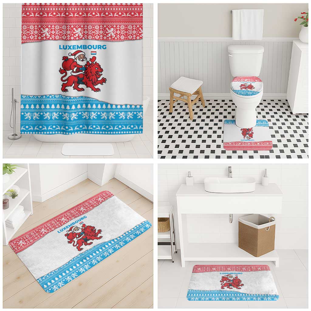 Luxembourg Christmas Bathroom Set with Santa Claus Red Lion Snowflake Pattern and National Flag Design - Wonder Print Shop