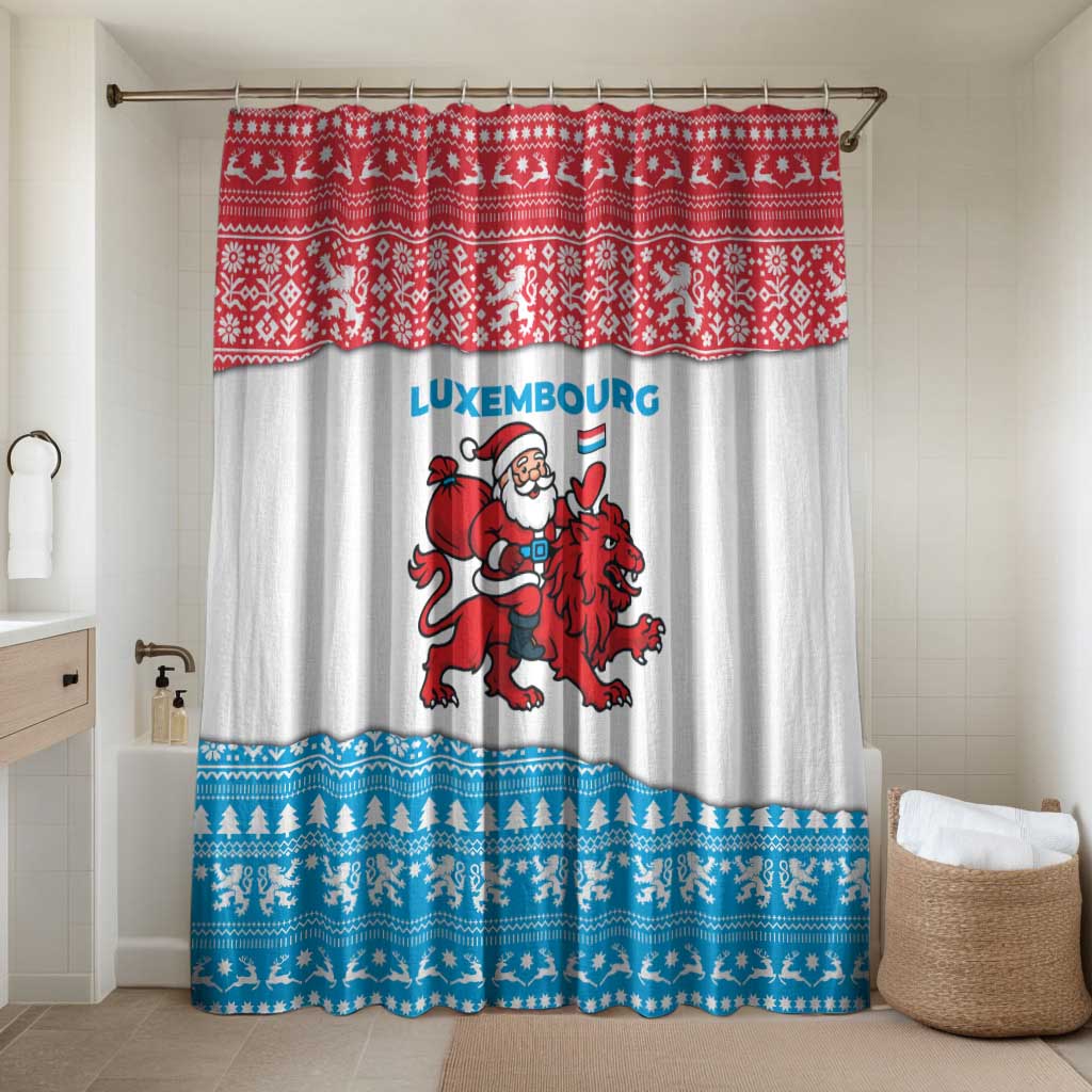 Luxembourg Christmas Bathroom Set with Santa Claus Red Lion Snowflake Pattern and National Flag Design - Wonder Print Shop