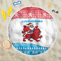 Luxembourg Christmas Beach Blanket with Santa Claus Red Lion Snowflake Pattern and National Flag Design - Wonder Print Shop