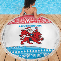 Luxembourg Christmas Beach Blanket with Santa Claus Red Lion Snowflake Pattern and National Flag Design - Wonder Print Shop