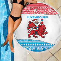 Luxembourg Christmas Beach Blanket with Santa Claus Red Lion Snowflake Pattern and National Flag Design - Wonder Print Shop