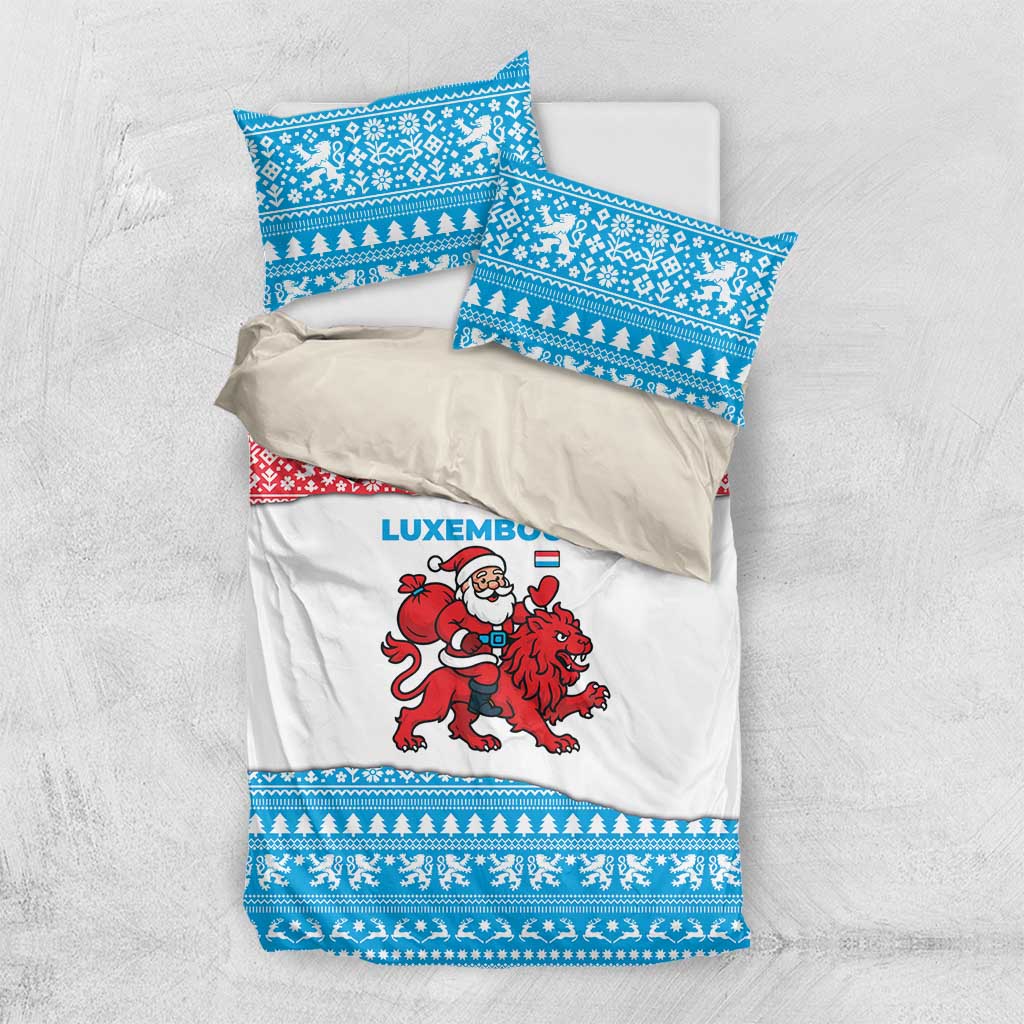 Luxembourg Christmas Bedding Set with Santa Claus Red Lion Snowflake Pattern and National Flag Design - Wonder Print Shop