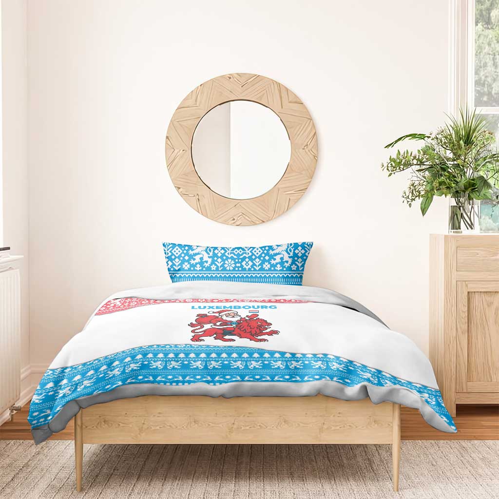 Luxembourg Christmas Bedding Set with Santa Claus Red Lion Snowflake Pattern and National Flag Design - Wonder Print Shop