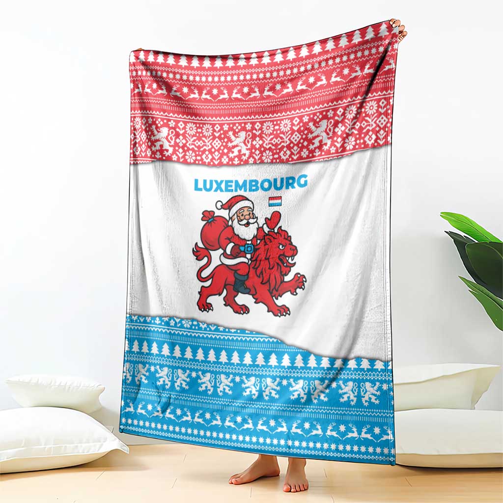 Luxembourg Christmas Blanket with Santa Claus Red Lion Snowflake Pattern and National Flag Design - Wonder Print Shop