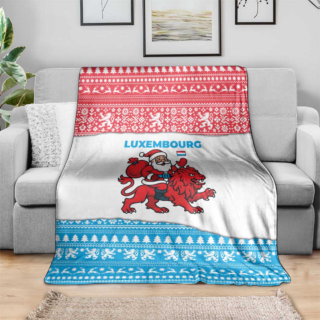 Luxembourg Christmas Blanket with Santa Claus Red Lion Snowflake Pattern and National Flag Design - Wonder Print Shop