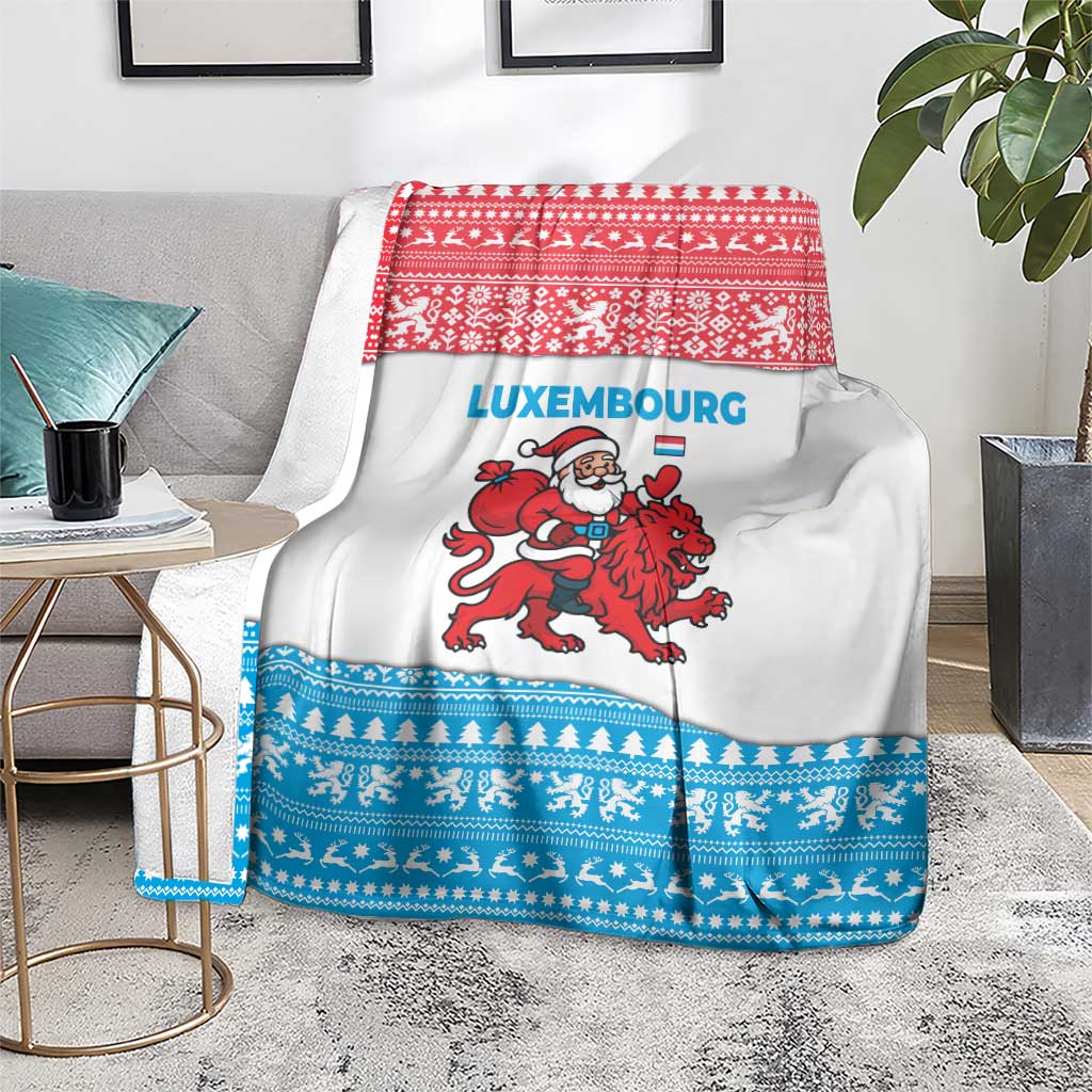 Luxembourg Christmas Blanket with Santa Claus Red Lion Snowflake Pattern and National Flag Design - Wonder Print Shop