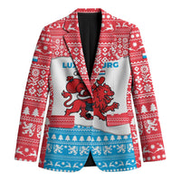 Luxembourg Christmas Blazer with Santa Claus Red Lion Snowflake Pattern and National Flag Design - Wonder Print Shop
