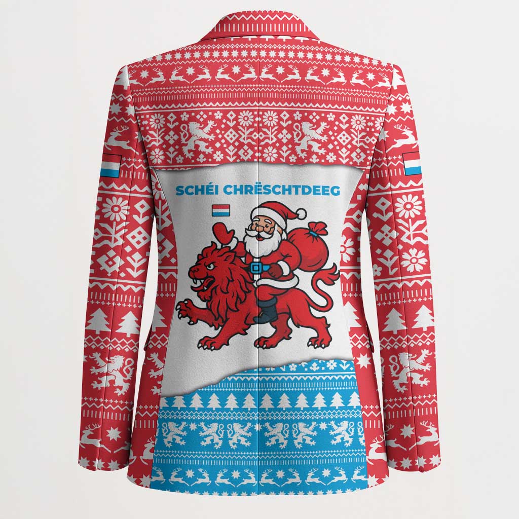 Luxembourg Christmas Blazer with Santa Claus Red Lion Snowflake Pattern and National Flag Design - Wonder Print Shop