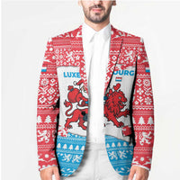 Luxembourg Christmas Blazer with Santa Claus Red Lion Snowflake Pattern and National Flag Design - Wonder Print Shop