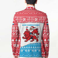Luxembourg Christmas Blazer with Santa Claus Red Lion Snowflake Pattern and National Flag Design - Wonder Print Shop