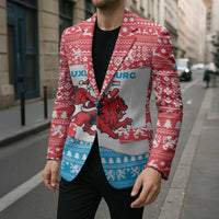 Luxembourg Christmas Blazer with Santa Claus Red Lion Snowflake Pattern and National Flag Design - Wonder Print Shop