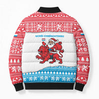 Luxembourg Christmas Bomber Puffer Jacket with Santa Claus Red Lion Snowflake Pattern and National Flag Design - Wonder Print Shop