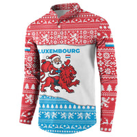 Luxembourg Christmas Button Sweatshirt with Santa Claus Red Lion Snowflake Pattern and National Flag Design - Wonder Print Shop