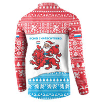 Luxembourg Christmas Button Sweatshirt with Santa Claus Red Lion Snowflake Pattern and National Flag Design - Wonder Print Shop