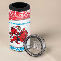 Luxembourg Christmas 4 in 1 Can Cooler Tumbler with Santa Claus Red Lion Snowflake Pattern and National Flag Design - Wonder Print Shop