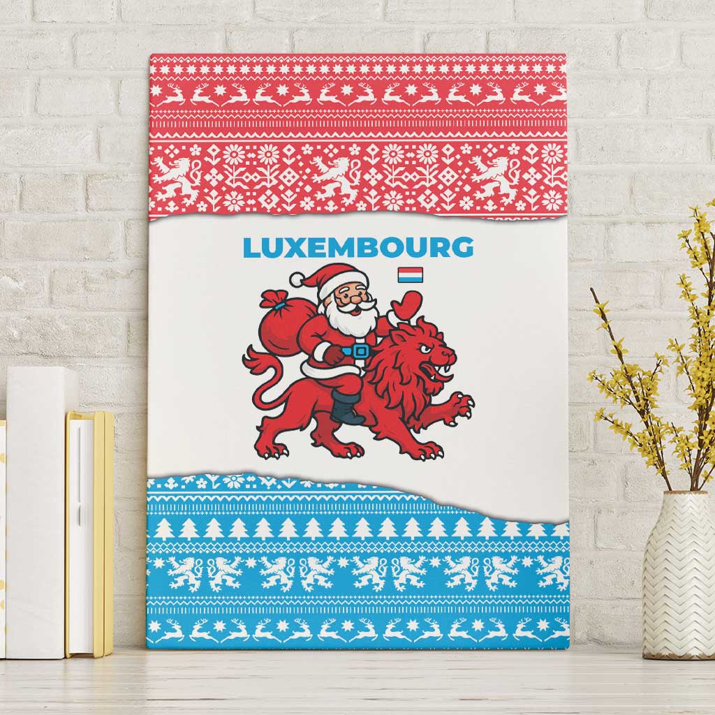 Luxembourg Christmas Canvas Wall Art with Santa Claus Red Lion Snowflake Pattern and National Flag Design - Wonder Print Shop