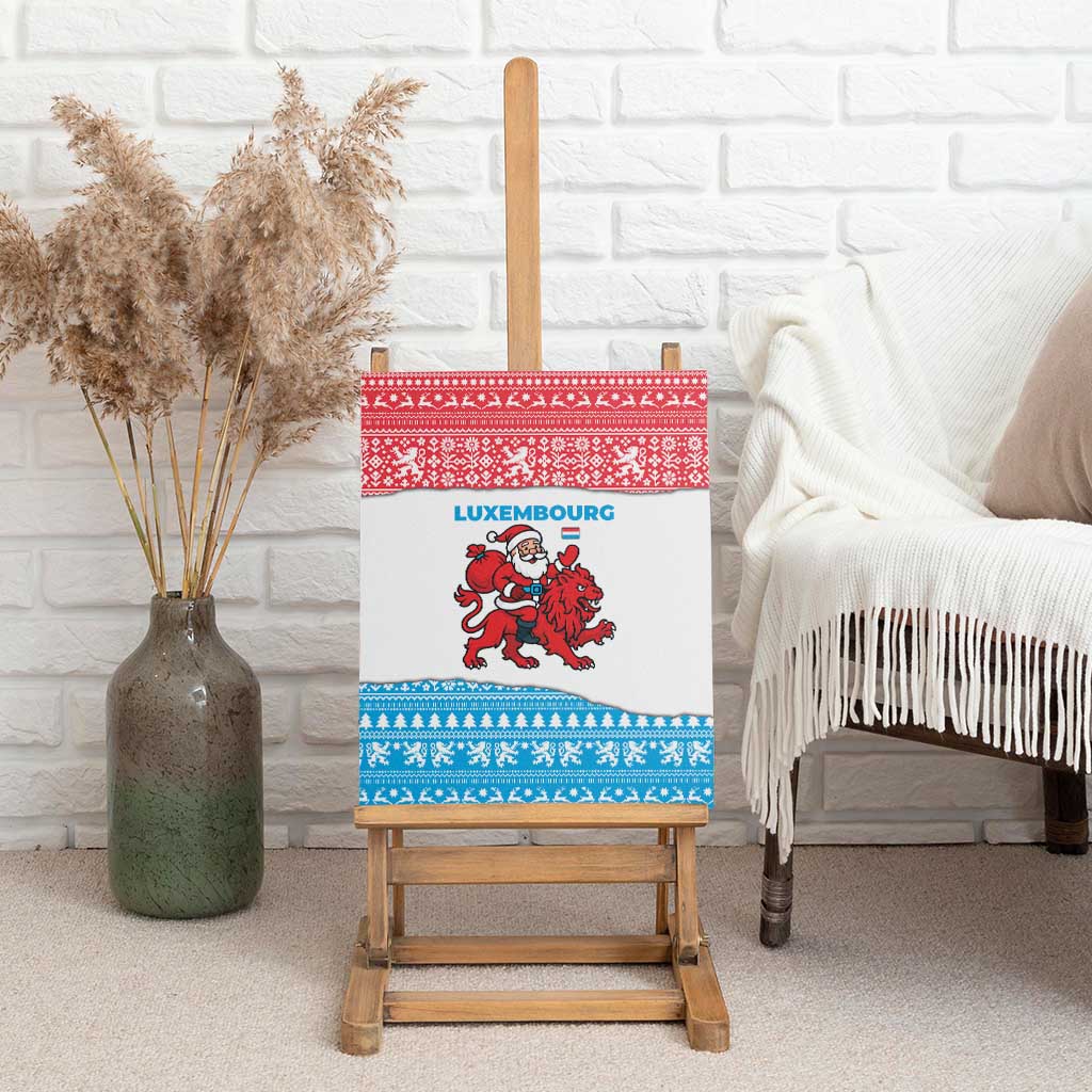 Luxembourg Christmas Canvas Wall Art with Santa Claus Red Lion Snowflake Pattern and National Flag Design - Wonder Print Shop