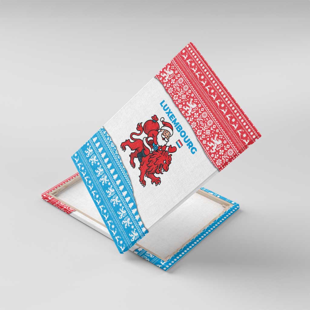 Luxembourg Christmas Canvas Wall Art with Santa Claus Red Lion Snowflake Pattern and National Flag Design - Wonder Print Shop