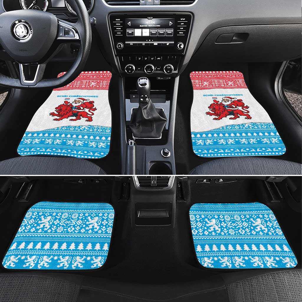 Luxembourg Christmas Car Mats with Santa Claus Red Lion Snowflake Pattern and National Flag Design - Wonder Print Shop