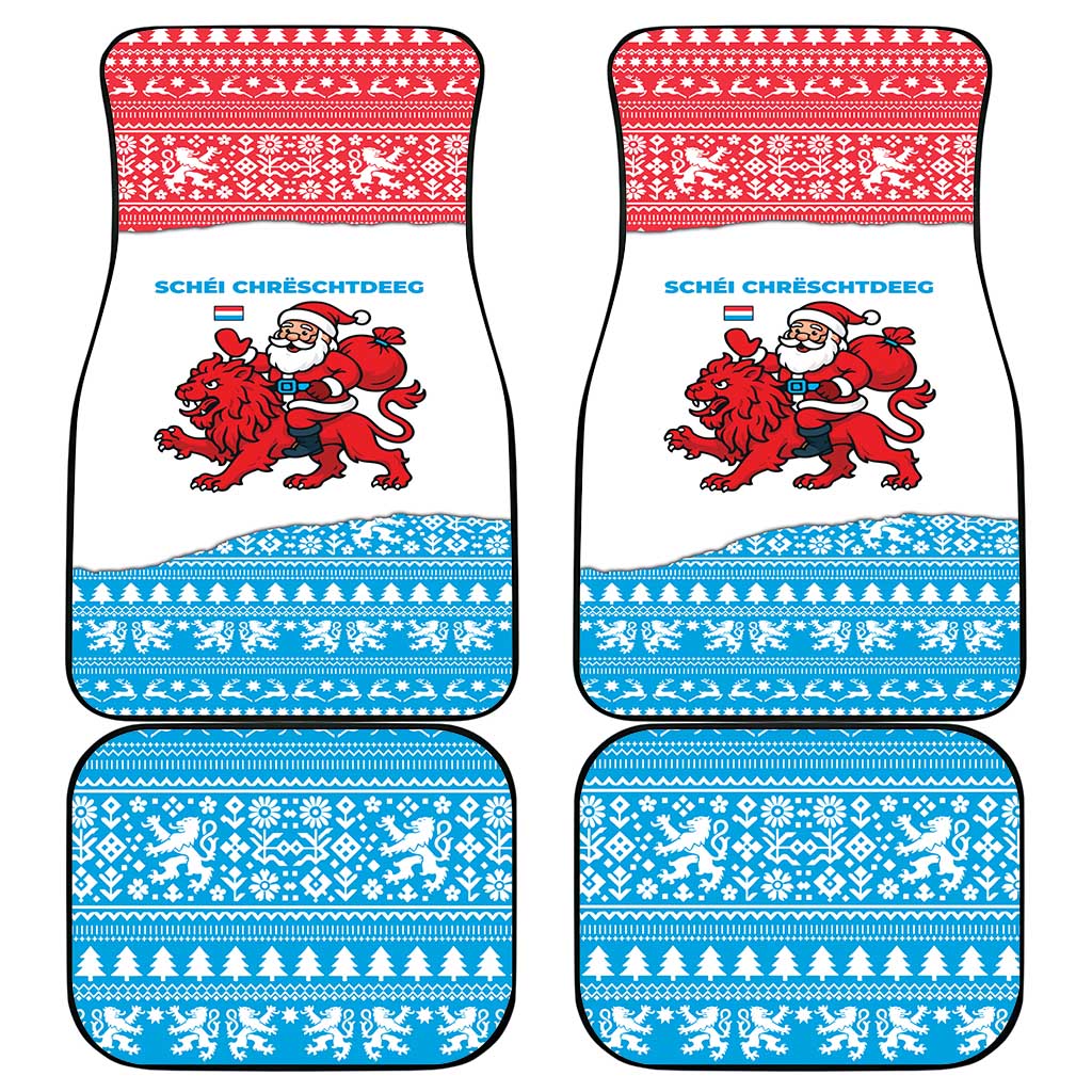 Luxembourg Christmas Car Mats with Santa Claus Red Lion Snowflake Pattern and National Flag Design - Wonder Print Shop