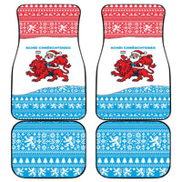 Luxembourg Christmas Car Mats with Santa Claus Red Lion Snowflake Pattern and National Flag Design - Wonder Print Shop