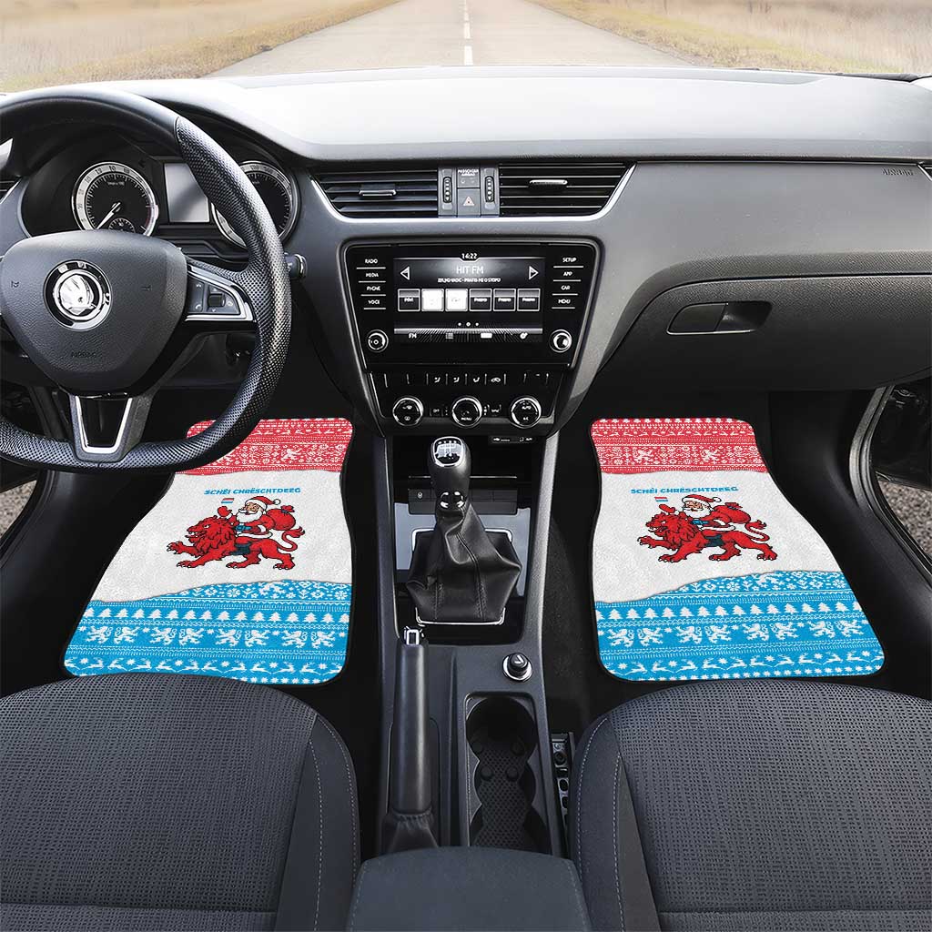 Luxembourg Christmas Car Mats with Santa Claus Red Lion Snowflake Pattern and National Flag Design - Wonder Print Shop