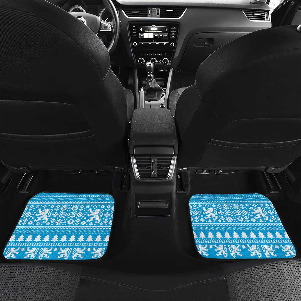 Luxembourg Christmas Car Mats with Santa Claus Red Lion Snowflake Pattern and National Flag Design - Wonder Print Shop
