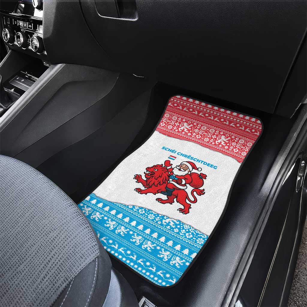 Luxembourg Christmas Car Mats with Santa Claus Red Lion Snowflake Pattern and National Flag Design - Wonder Print Shop
