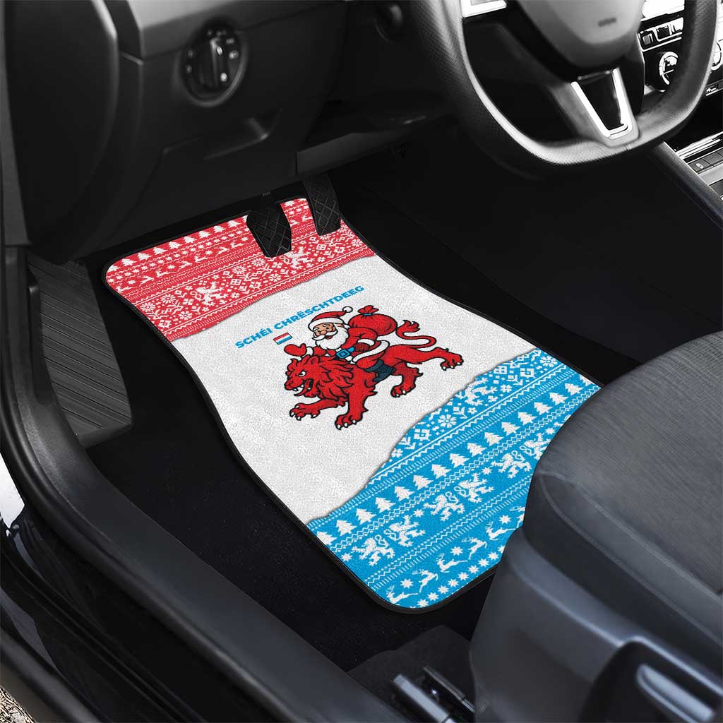 Luxembourg Christmas Car Mats with Santa Claus Red Lion Snowflake Pattern and National Flag Design - Wonder Print Shop