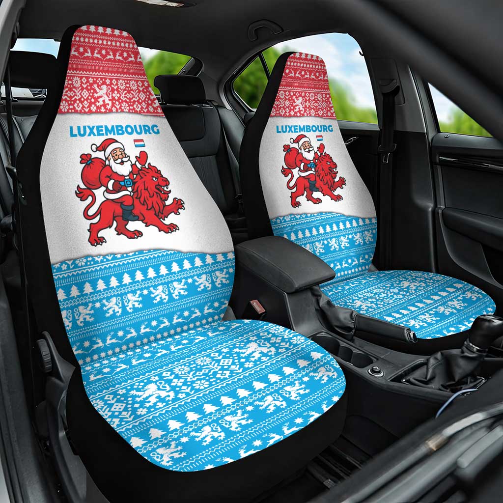 Luxembourg Christmas Car Seat Cover with Santa Claus Red Lion Snowflake Pattern and National Flag Design - Wonder Print Shop