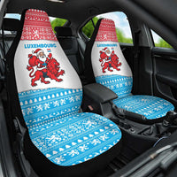 Luxembourg Christmas Car Seat Cover with Santa Claus Red Lion Snowflake Pattern and National Flag Design - Wonder Print Shop