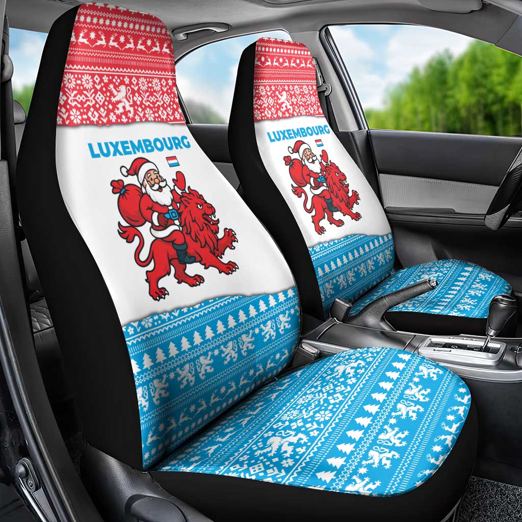 Luxembourg Christmas Car Seat Cover with Santa Claus Red Lion Snowflake Pattern and National Flag Design - Wonder Print Shop