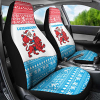 Luxembourg Christmas Car Seat Cover with Santa Claus Red Lion Snowflake Pattern and National Flag Design - Wonder Print Shop