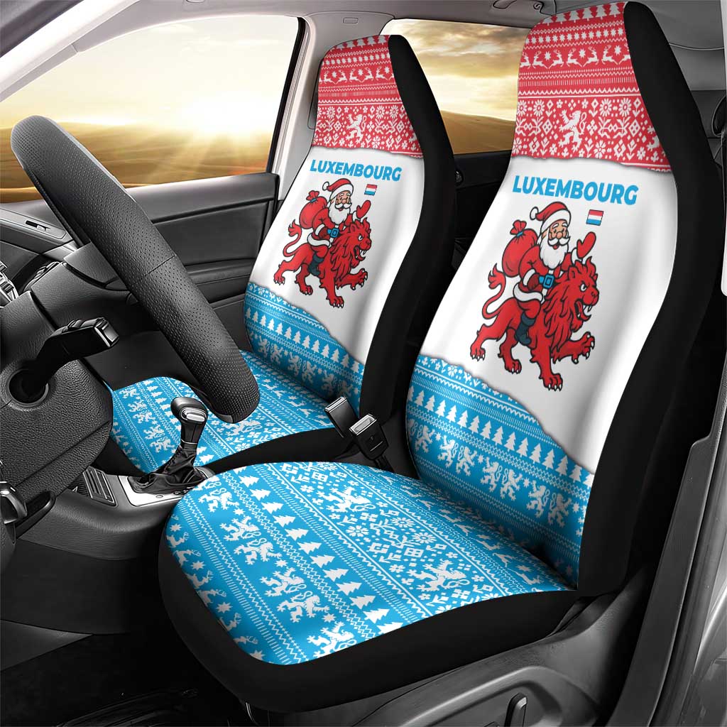 Luxembourg Christmas Car Seat Cover with Santa Claus Red Lion Snowflake Pattern and National Flag Design - Wonder Print Shop