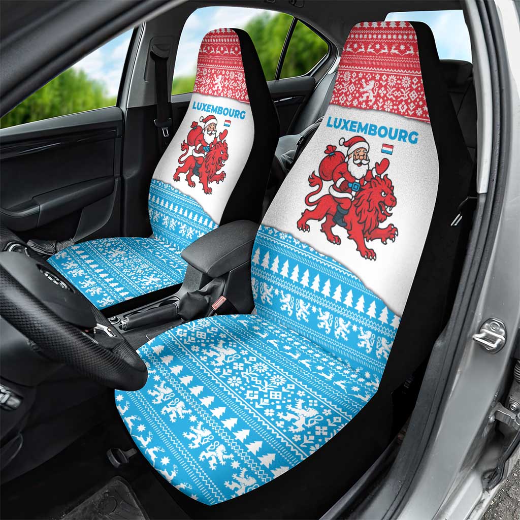 Luxembourg Christmas Car Seat Cover with Santa Claus Red Lion Snowflake Pattern and National Flag Design - Wonder Print Shop
