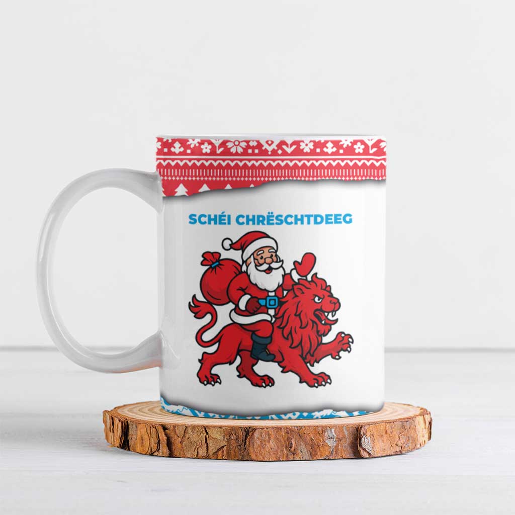 Luxembourg Christmas Ceramic Mug with Santa Claus Red Lion Snowflake Pattern and National Flag Design - Wonder Print Shop