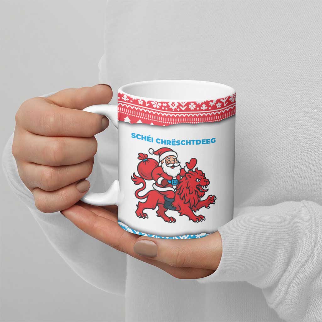 Luxembourg Christmas Ceramic Mug with Santa Claus Red Lion Snowflake Pattern and National Flag Design - Wonder Print Shop